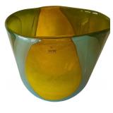 LR - Glass Nuvo Handmade Lithuania Glass Vase - Teal Amber Fusion, 10 in Tall