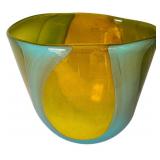 LR - Glass Nuvo Handmade Lithuania Glass Vase - Teal Amber Fusion, 10 in Tall
