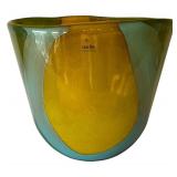 LR - Glass Nuvo Handmade Lithuania Glass Vase - Teal Amber Fusion, 10 in Tall