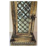 LR - Ornate Wood Boxes & Metal Lantern Candle Holder - 3-Piece Set
