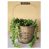 LR - Wood Jardiniere Vase Set - Grand Jardin des FLEURS w/ Faux Florals & Green Pitcher