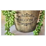 LR - Wood Jardiniere Vase Set - Grand Jardin des FLEURS w/ Faux Florals & Green Pitcher