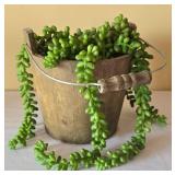 LR - Wood Jardiniere Vase Set - Grand Jardin des FLEURS w/ Faux Florals & Green Pitcher