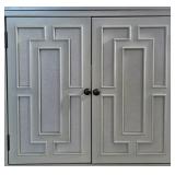 LR - Cabinet with woven accents - light gray finish