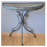 LR - Wrought Iron Half-Moon Console Table, Distressed Patina
