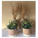 LR - Woven Ceramic Vases with Dried Foliage (2) & Planters with Faux Foliage (2)
