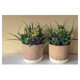 LR - Woven Ceramic Vases with Dried Foliage (2) & Planters with Faux Foliage (2)