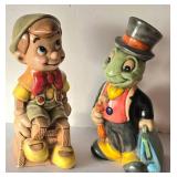 LR - Walt Disney Ceramic Pinocchio & Jiminy Cricket Figures