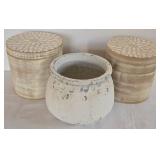 K - Wooden Canisters With Lids Pair and Ceramic Planter