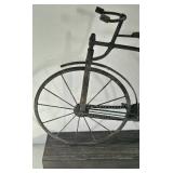K - Vintage Metal Penny-Farthing Bicycle Sculpture on Wood Base