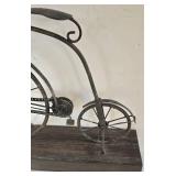 K - Vintage Metal Penny-Farthing Bicycle Sculpture on Wood Base