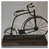 K - Vintage Metal Penny-Farthing Bicycle Sculpture on Wood Base