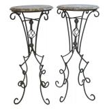 DR - Marble-Topped Metal Plant Stands (Pair)