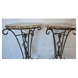 DR - Marble-Topped Metal Plant Stands (Pair)