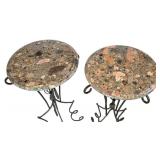 DR - Marble-Topped Metal Plant Stands (Pair)