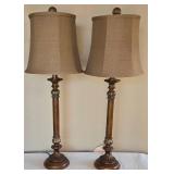 DR - Pair of Vintage Wooden Table Lamps - 33.5 in Tall