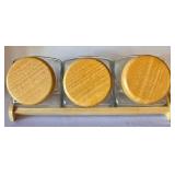 K - Canister Set on Wood Stand with Lids - 3 Canisters + Utensil Crock, Graters & Measuring Cups