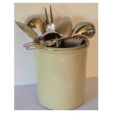 K - Canister Set on Wood Stand with Lids - 3 Canisters + Utensil Crock, Graters & Measuring Cups