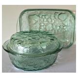 K - Green Glass Covered Casserole Set