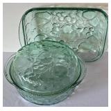 K - Green Glass Covered Casserole Set