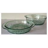 K - Green Glass Covered Casserole Set