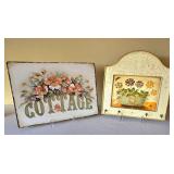 K - Carson Welcome Block Sign Lot with 2 Tin Wall Plaques, 35-inch Wooden Candleholder, 8-inch Flower Pot