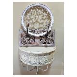 MR - White Metal Wall Shelf, Round Wall Hanging and Wooden Wall Hook Plaque