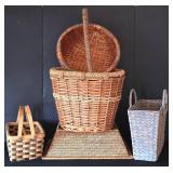 MR - 5 Handwoven Baskets Set - Round Hamper, Rectangular Tray, Picnic Basket