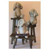 O - Decorative Resin Rabbit Figurines Hear No Evil See No Evil Speak No Evil and Decorative Stools