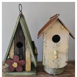 O - Vintage Wood & Tin Birdhouses, Largest 13 in Tall, Gnome & Sign