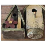 O - Vintage Wood & Tin Birdhouses, Largest 13 in Tall, Gnome & Sign
