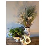 O - Butterfly Vase w/ Faux Foliage & Dish w/ Foliage & Burlap Sunflower Basket