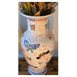 O - Butterfly Vase w/ Faux Foliage & Dish w/ Foliage & Burlap Sunflower Basket