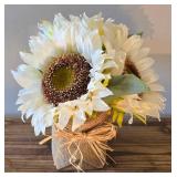 O - Butterfly Vase w/ Faux Foliage & Dish w/ Foliage & Burlap Sunflower Basket