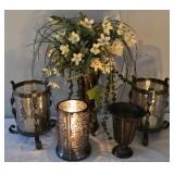O - Lovely Home Decor Assortment including a Faux Floral Arrangement and Decorative Candle Holders