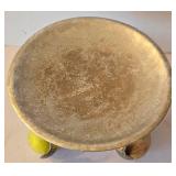 LR - Raymond Waites Ceramic Fruit Trio: Pear-Footed Pedestal Dish, Red Scalloped Bowl, Yellow Pear Jar