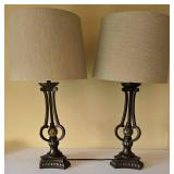 DR - Bronze Marble Table Lamp Pair