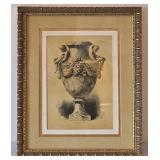 DR - Decorative Crafts Lacquered 4548 Gold Wall Shelves (Pair) & Ornate Corbels with 9x11 Framed Urn Print