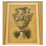 DR - Decorative Crafts Lacquered 4548 Gold Wall Shelves (Pair) & Ornate Corbels with 9x11 Framed Urn Print