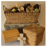 LR - Woven Basket with Natural Decor, Checkered Box & Cross - Rustic Decor Lot