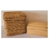 LR - Woven Basket with Natural Decor, Checkered Box & Cross - Rustic Decor Lot