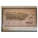 LR - Framed Caribbean Map and Pair of Map-Pattern Storage Boxes