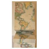 LR - Framed Caribbean Map and Pair of Map-Pattern Storage Boxes