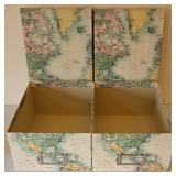 LR - Framed Caribbean Map and Pair of Map-Pattern Storage Boxes