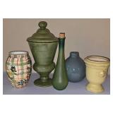 O2 - Green Glazed Apothecary Jar with Lid 12 in tall - 5-Piece Ceramic Lot