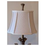 UL - Antique Bronze Urn Table Lamp with Scroll Handles & Fabric Shade