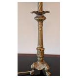 DR - Ornate Vintage Table Lamp with Cream Fabric Shade & Patina Base