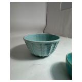 Lot of (2) Roseville Pottery Nesting Bowls & Teal Bauer Bowl