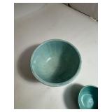 Lot of (2) Roseville Pottery Nesting Bowls & Teal Bauer Bowl