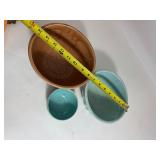 Lot of (2) Roseville Pottery Nesting Bowls & Teal Bauer Bowl